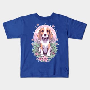 Beagle Dog Flowers Kids T-Shirt